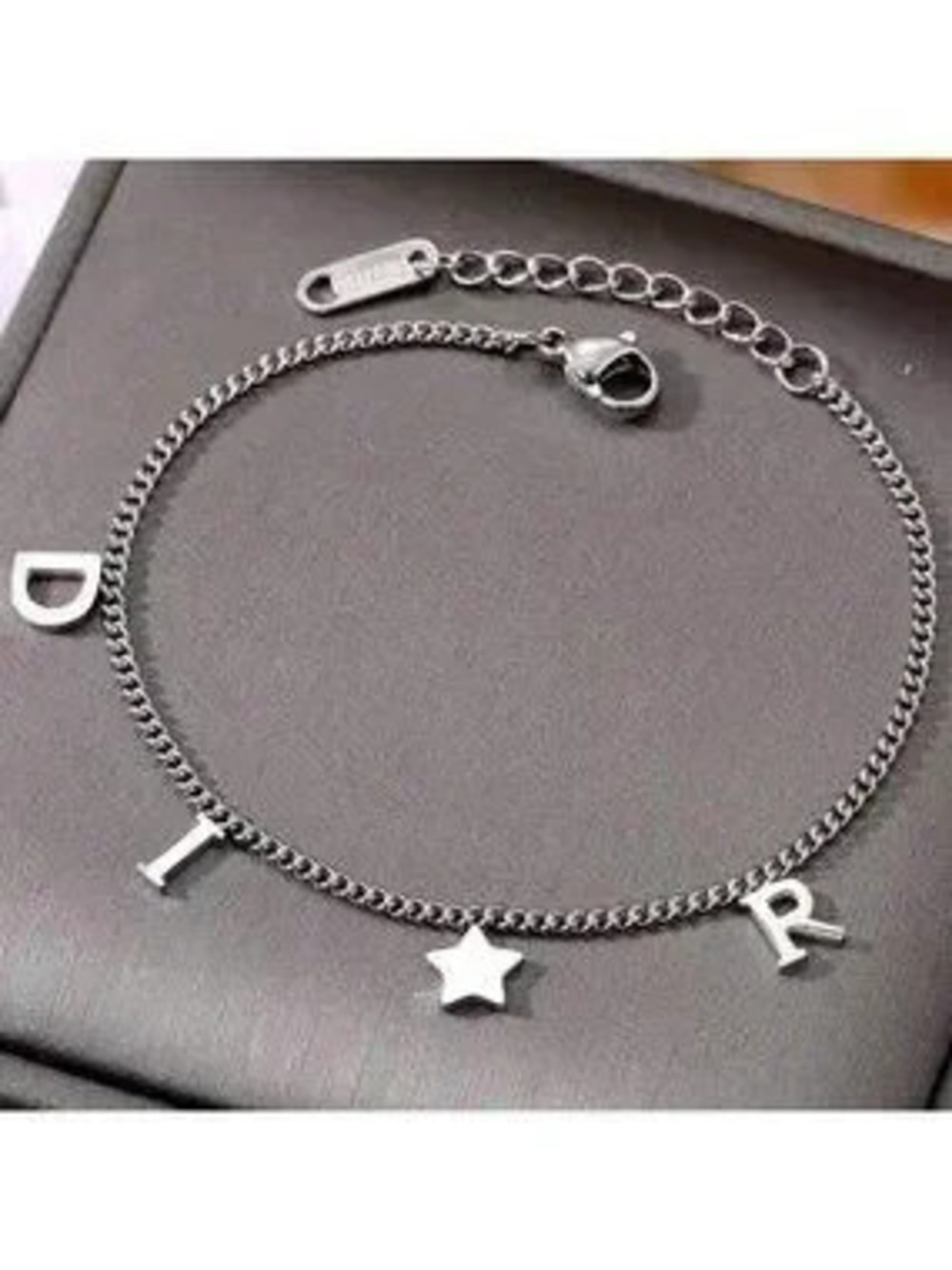 Silver Plated Stainless Steel Letter Charm Bracelet C Star Accent